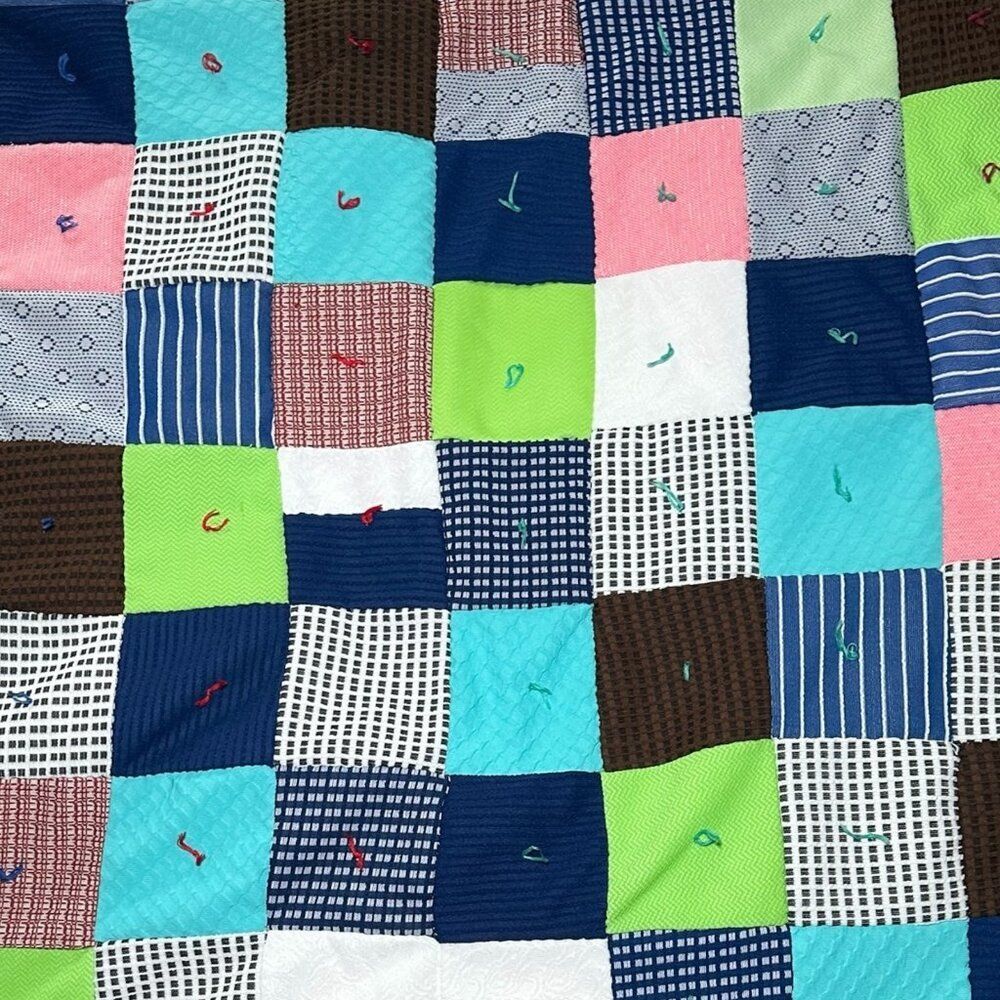 Vintage Handmade Colorful Patchwork Quilt Mixed Print Heirloom Scrap Quilt 80x64